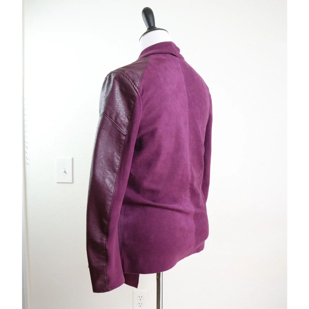 BlankNYC Size S Draped Front Moto Jacket Faux Suede Cabernet - Picture 5 of 12